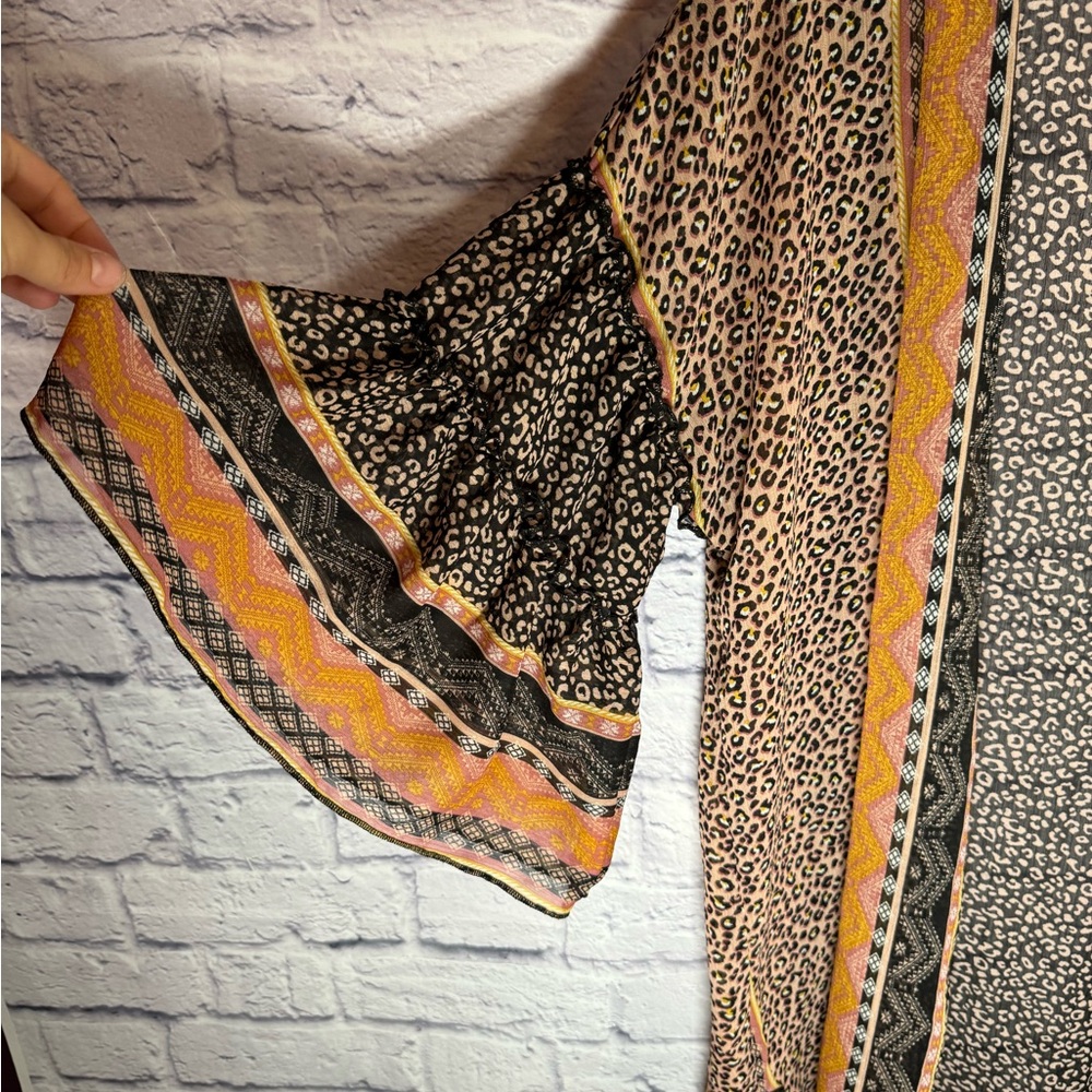 Democracy 3/4 sleeve double ruffle‎ stripe animal print kimono size small/medium - Picture 3 of 6